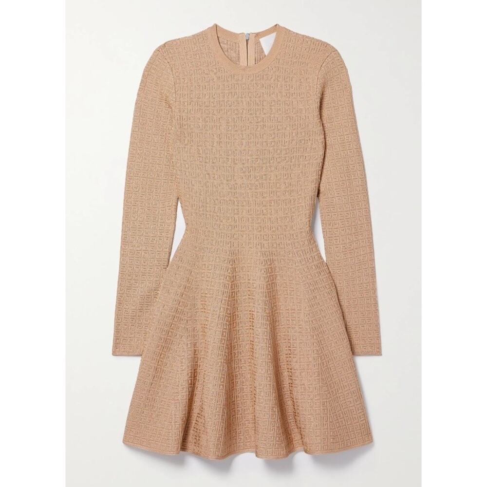 Givenchy 4G Logo Jacquard Knit Mini Dress Beige Long Sleeve Size Small - Picture 7 of 16